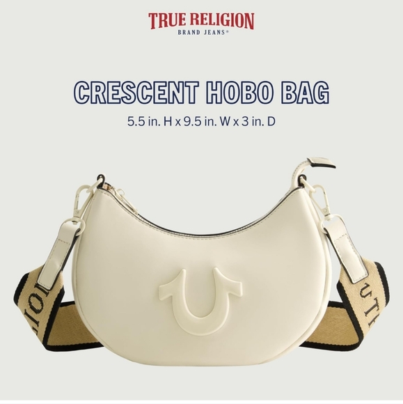 True Religion Horseshoe Logo Strap Crescent Hobo Bag- new - Picture 8 of 14